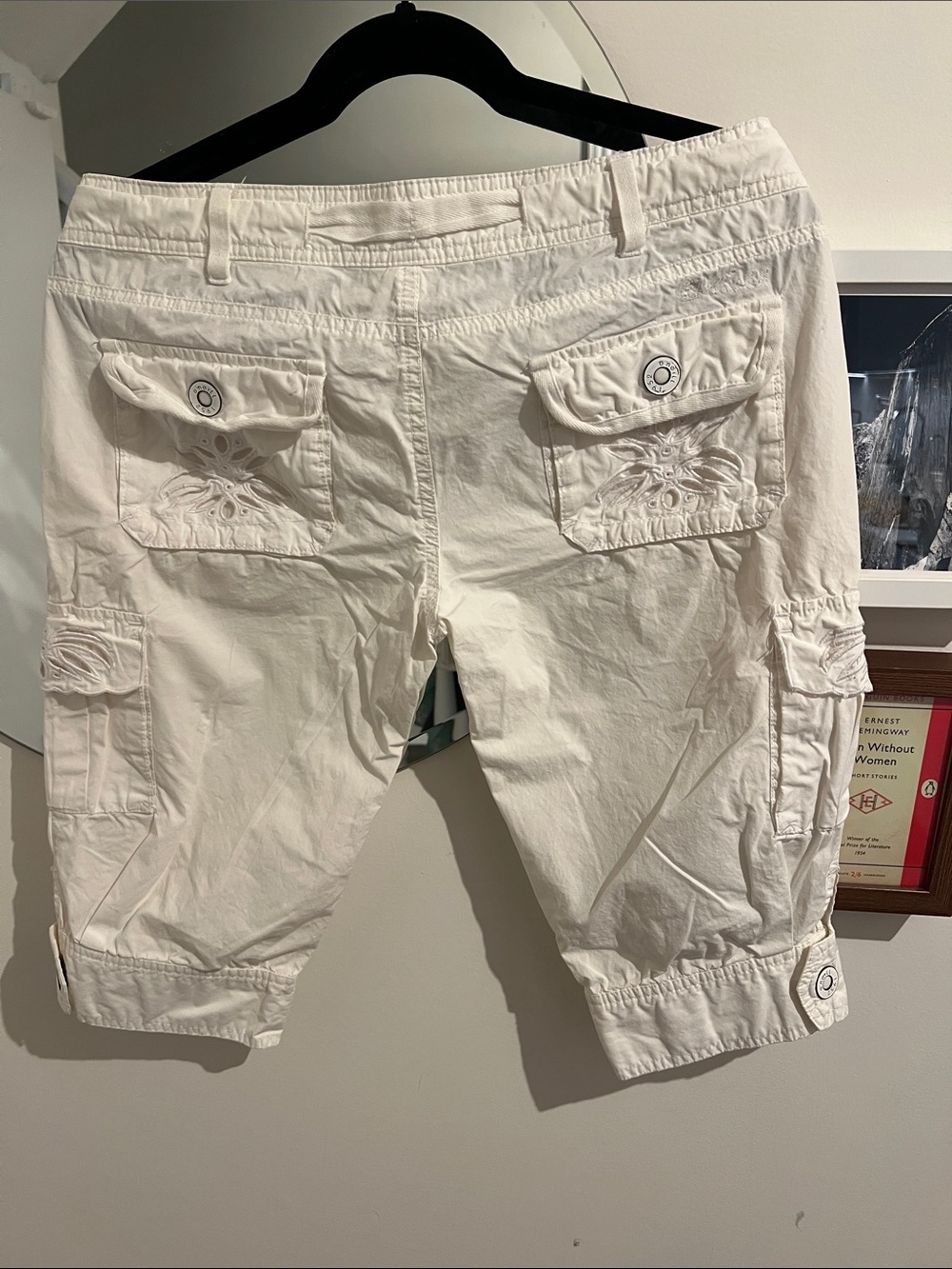 O'Neill White Embroidered Cargo Bermuda Shorts